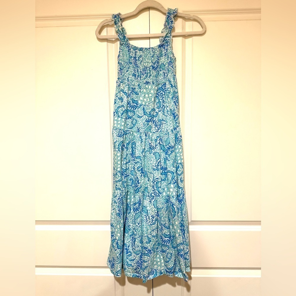 Lilly Pulitzer Blue Paisley smocked mini Hadley maxi smocked Dress girls L 8-10